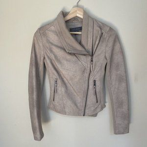 Womens Faux Leather Jacket XS S Beige Moto Sweater Suzy Shier NWT
